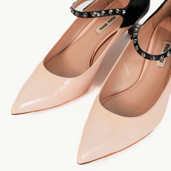 Miu Miu Light Pink & Black Bicolor Studded Mary Janes - Picture 6 of 9